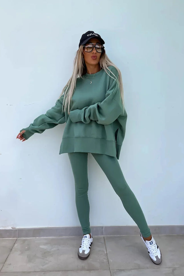 Two-Piece Knitted Lounge Set - Green