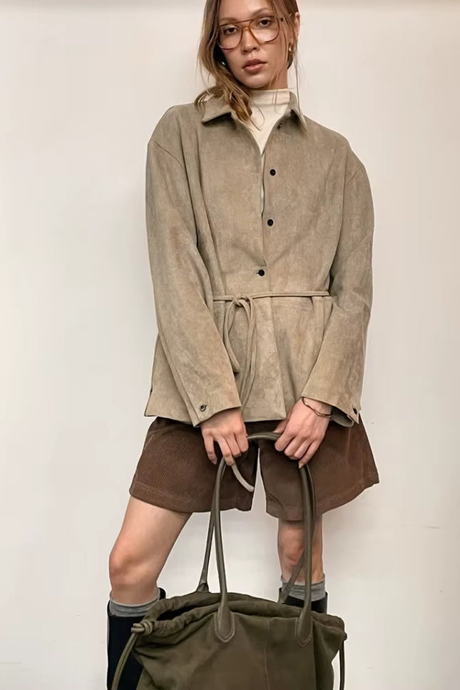 Belted Suede-Look Jacket