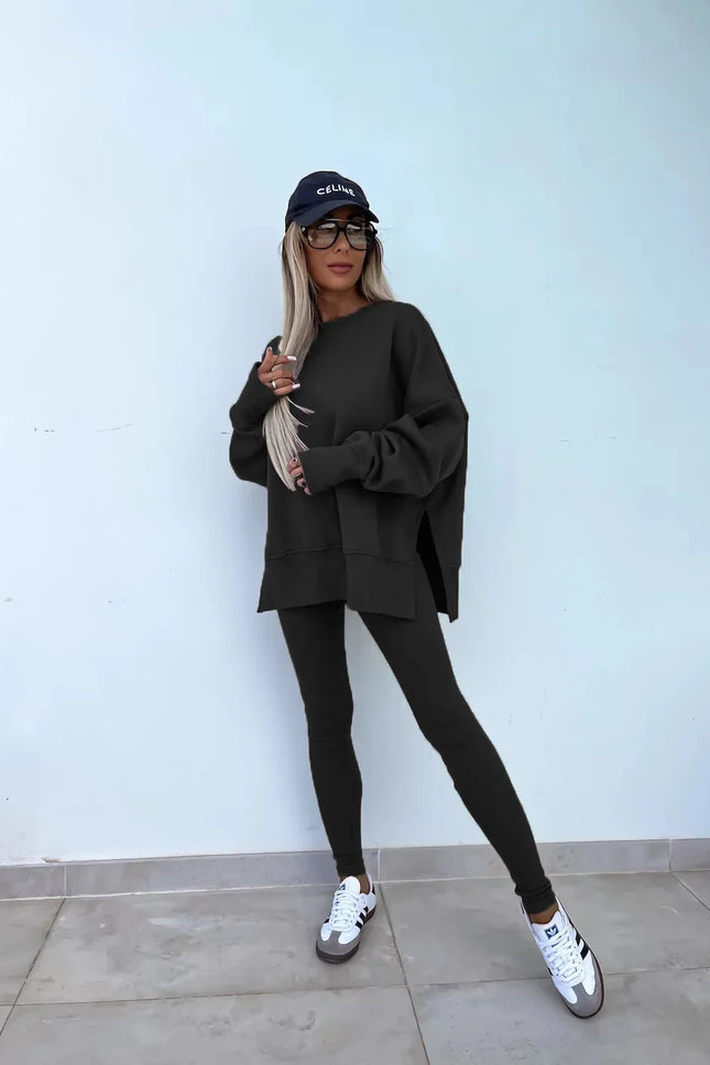 Two-Piece Knitted Lounge Set - Black