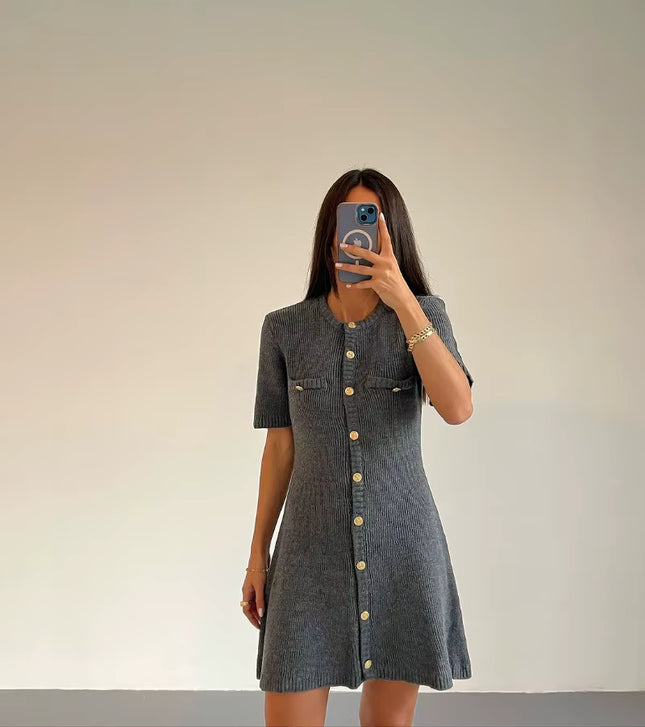 Knit Button-Front Mini Dress