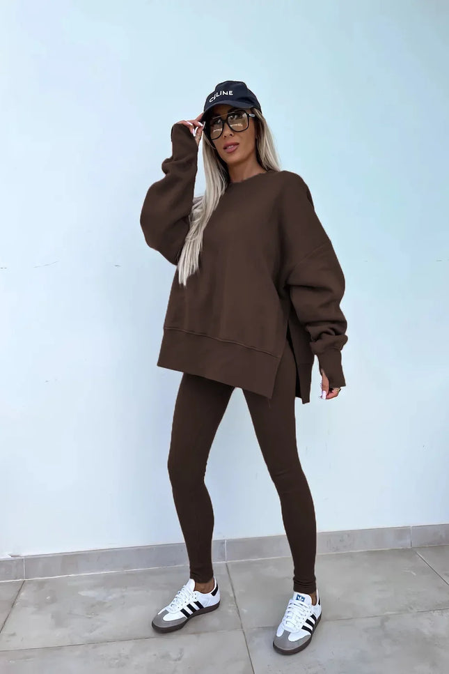 Two-Piece Knitted Lounge Set - Brown