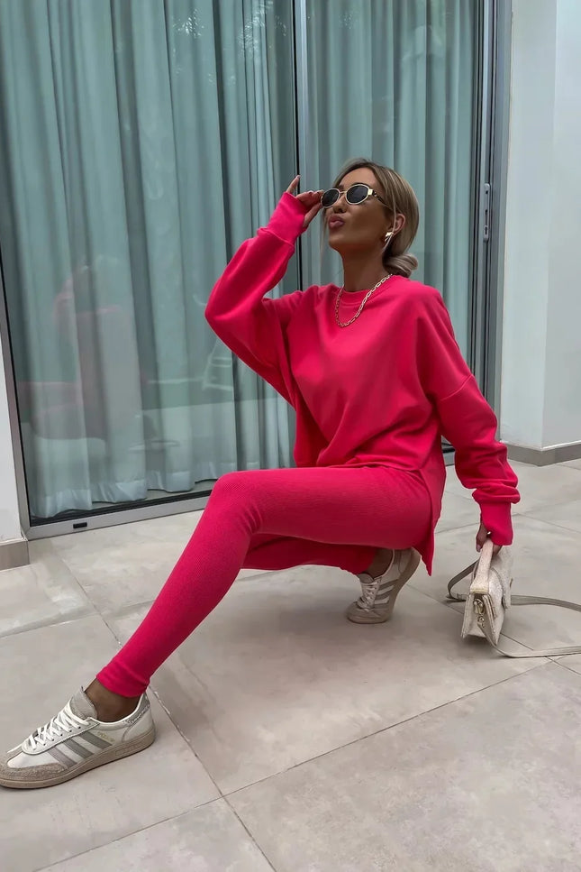 Two-Piece Knitted Lounge Set - Red