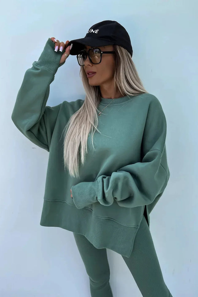 Two-Piece Knitted Lounge Set - Green