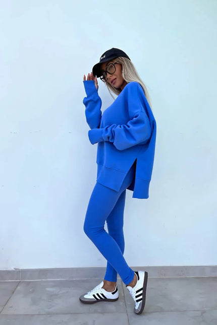 Two-Piece Knitted Lounge Set - Blue