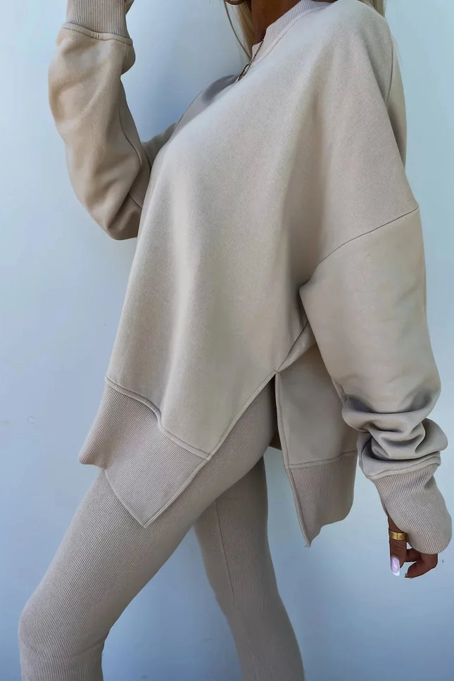 Two-Piece Knitted Lounge Set - Apricot