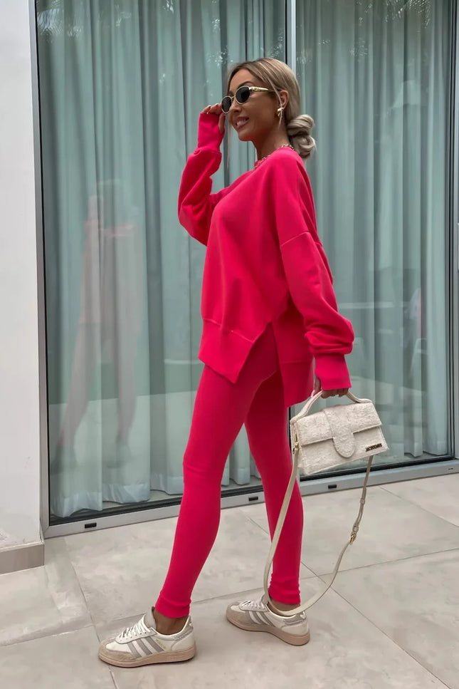 Two-Piece Knitted Lounge Set - Red