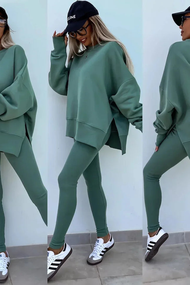 Two-Piece Knitted Lounge Set - Green