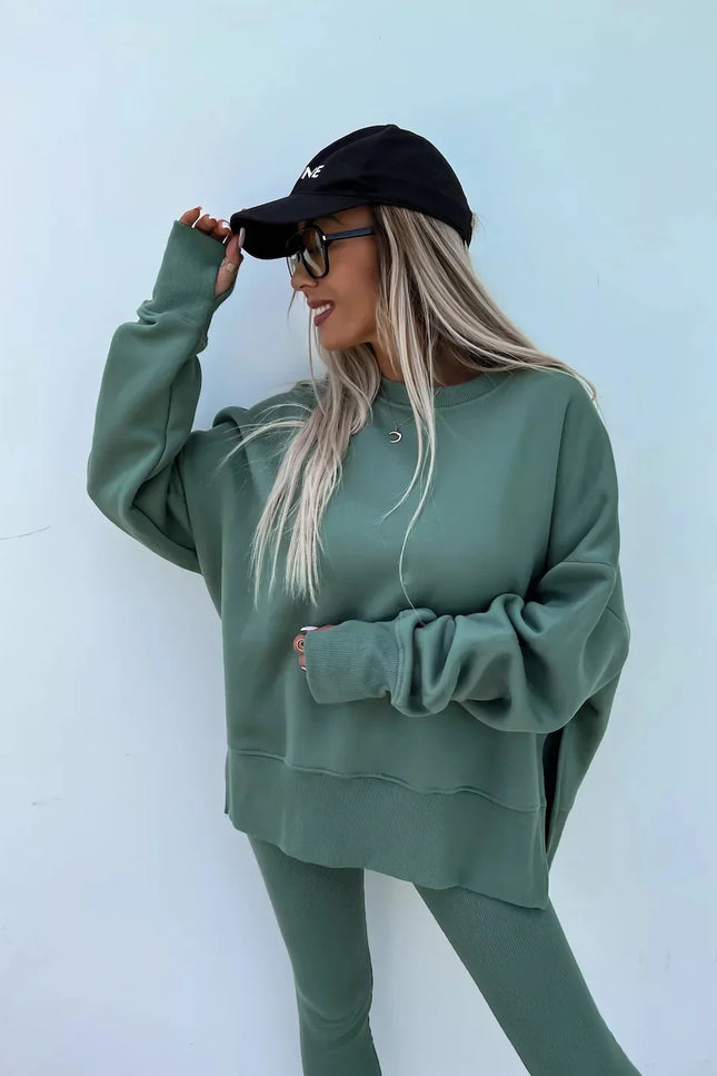 Two-Piece Knitted Lounge Set - Green