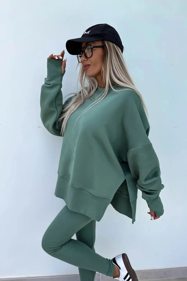 Two-Piece Knitted Lounge Set - Green