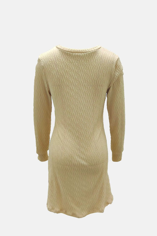 Textured V-Neck A-Line Dress