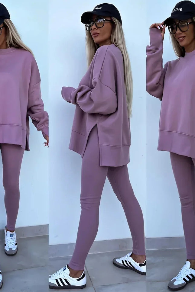 Two-Piece Knitted Lounge Set - Purple