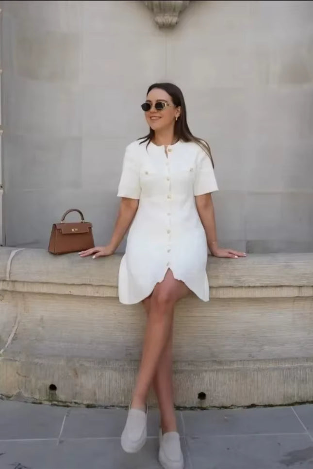 Knit Button-Front Mini Dress