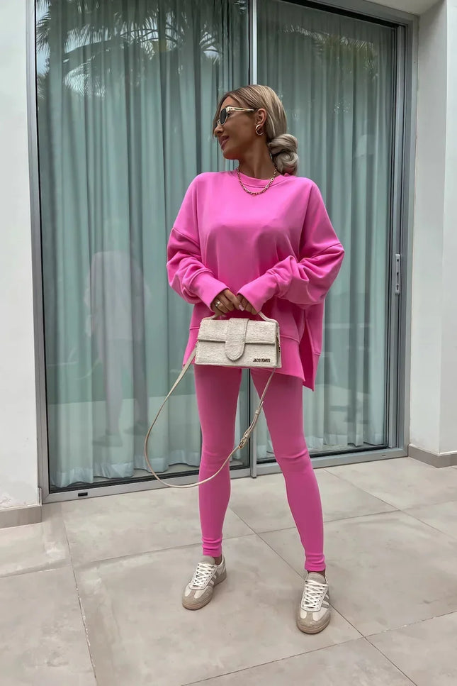 Two-Piece Knitted Lounge Set - Pink