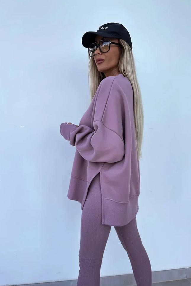 Two-Piece Knitted Lounge Set - Purple