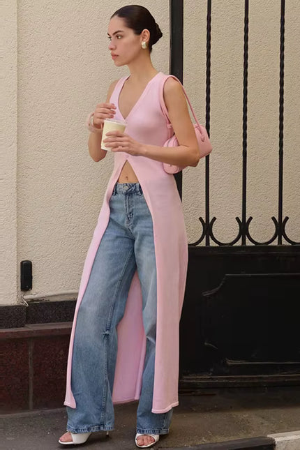 Sleeveless Knit Maxi Cardigan