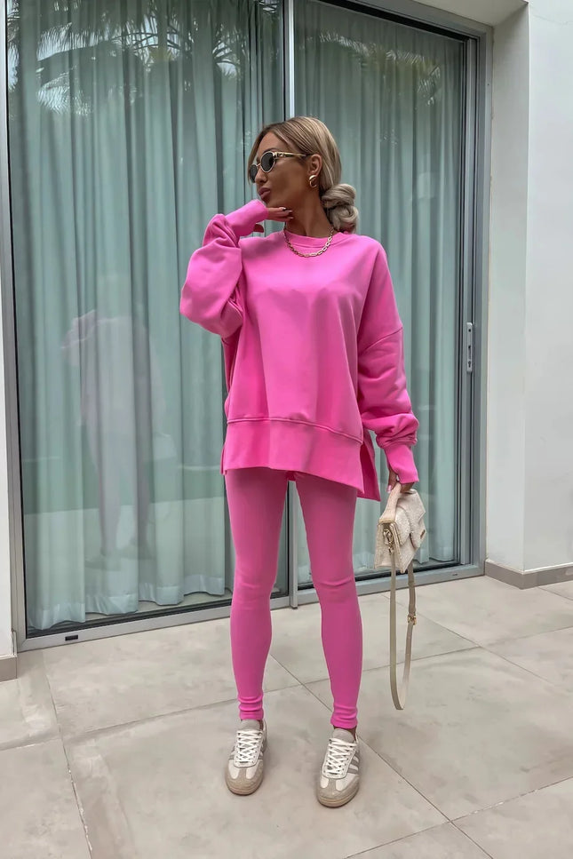 Two-Piece Knitted Lounge Set - Pink