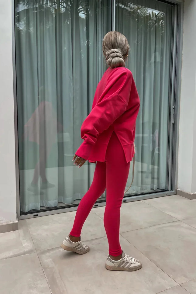 Two-Piece Knitted Lounge Set - Red