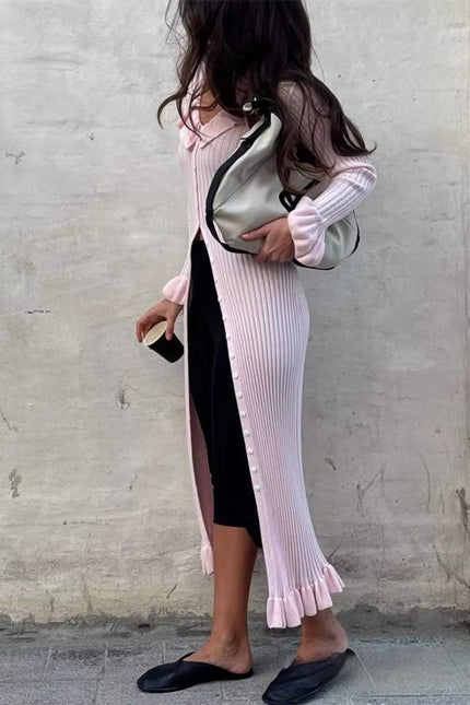 Ruffle Collar Knit Maxi Dress