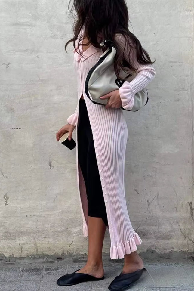 Ruffle Collar Knit Maxi Dress