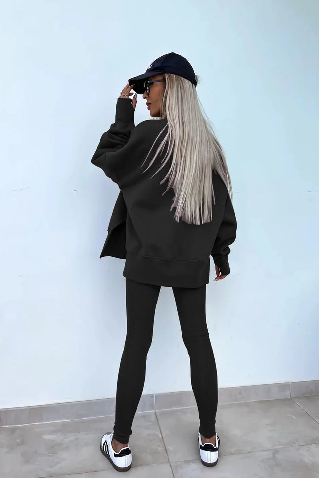 Two-Piece Knitted Lounge Set - Black