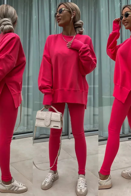 Two-Piece Knitted Lounge Set - Red
