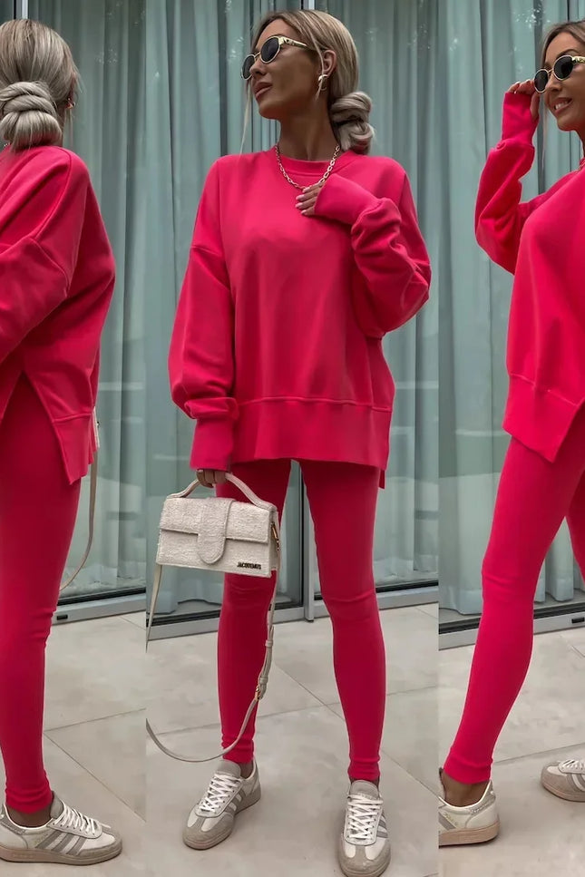 Two-Piece Knitted Lounge Set - Red