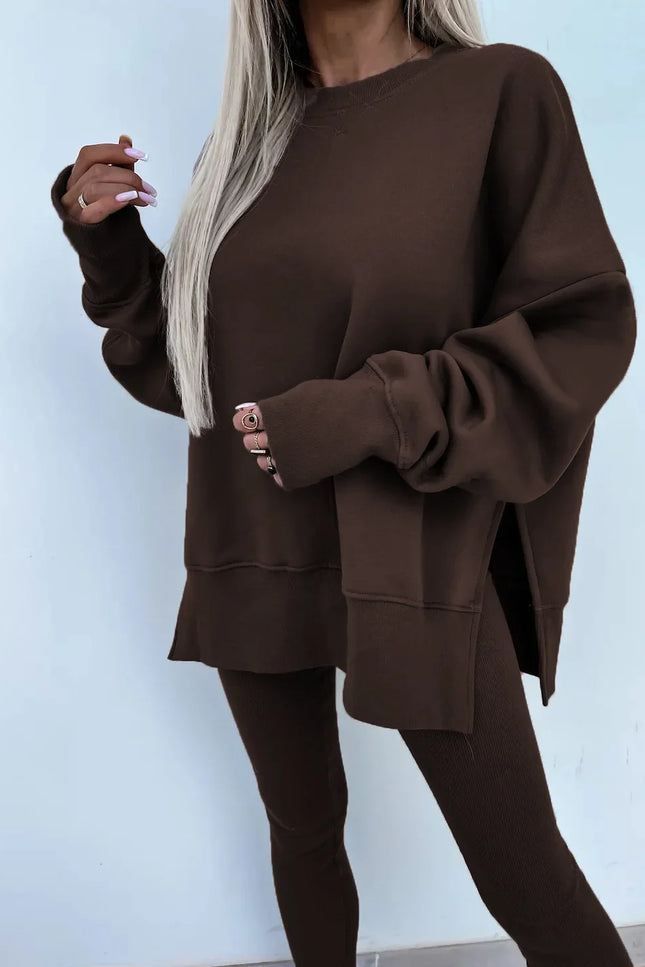 Two-Piece Knitted Lounge Set - Brown