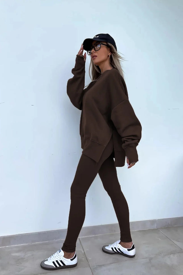 Two-Piece Knitted Lounge Set - Brown