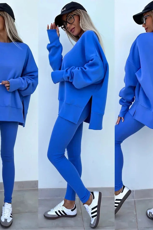 Two-Piece Knitted Lounge Set - Blue