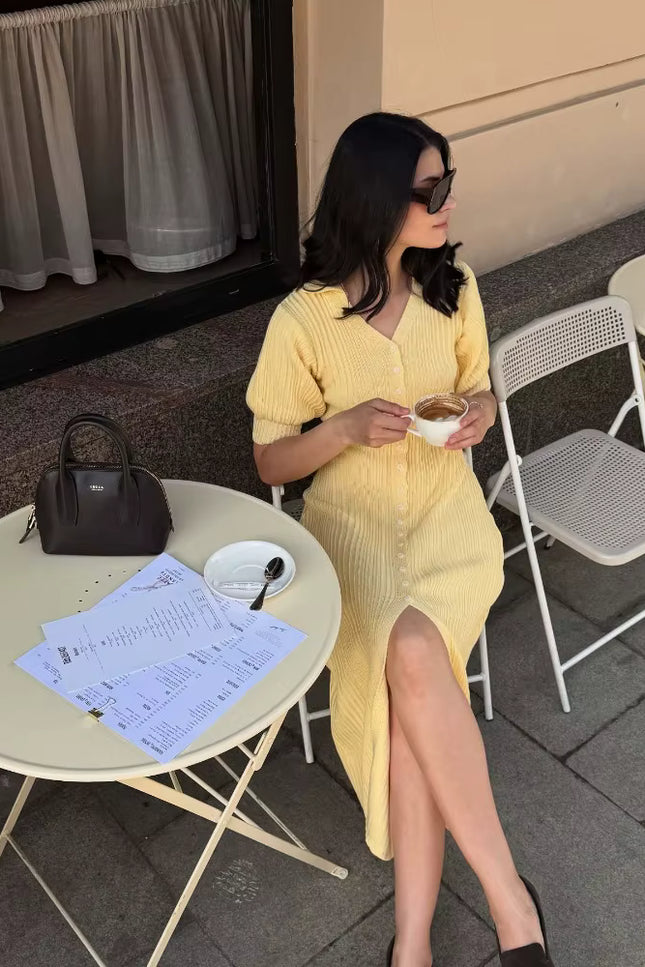Button-Front Knit Maxi Dress