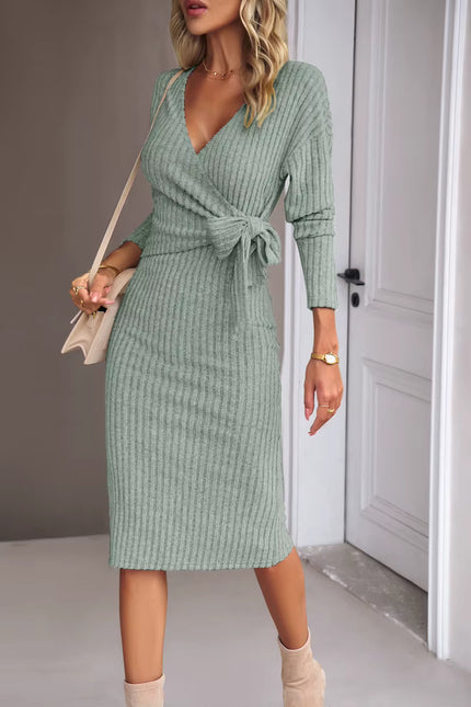 Ribbed Wrap Knit Dress