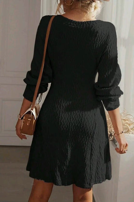 Textured V-Neck A-Line Dress