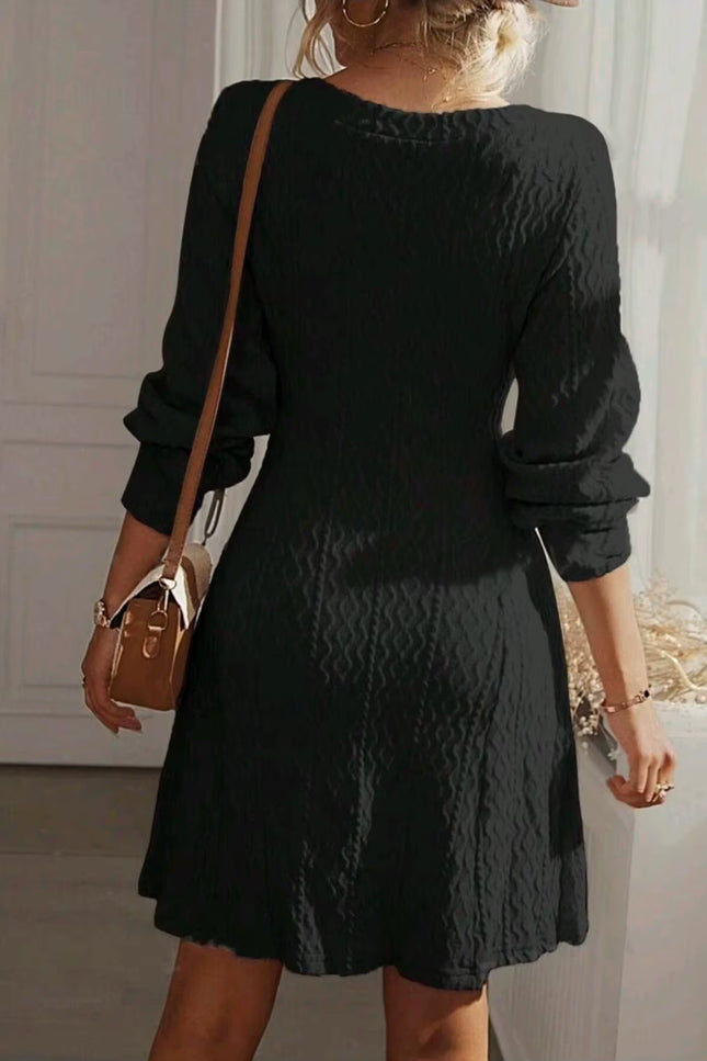 Textured V-Neck A-Line Dress