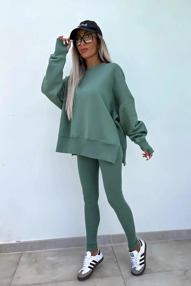 Two-Piece Knitted Lounge Set - Green