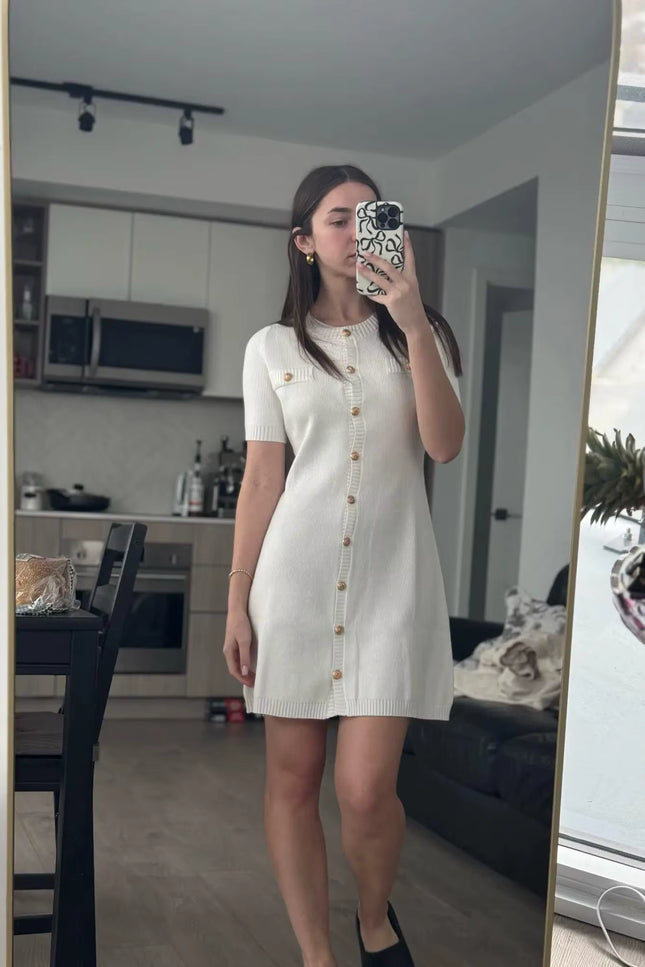 Knit Button-Front Mini Dress