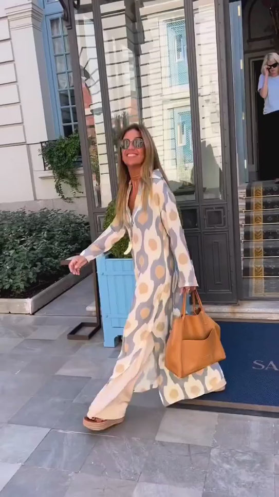Geometric Print V-Neck Maxi Dress